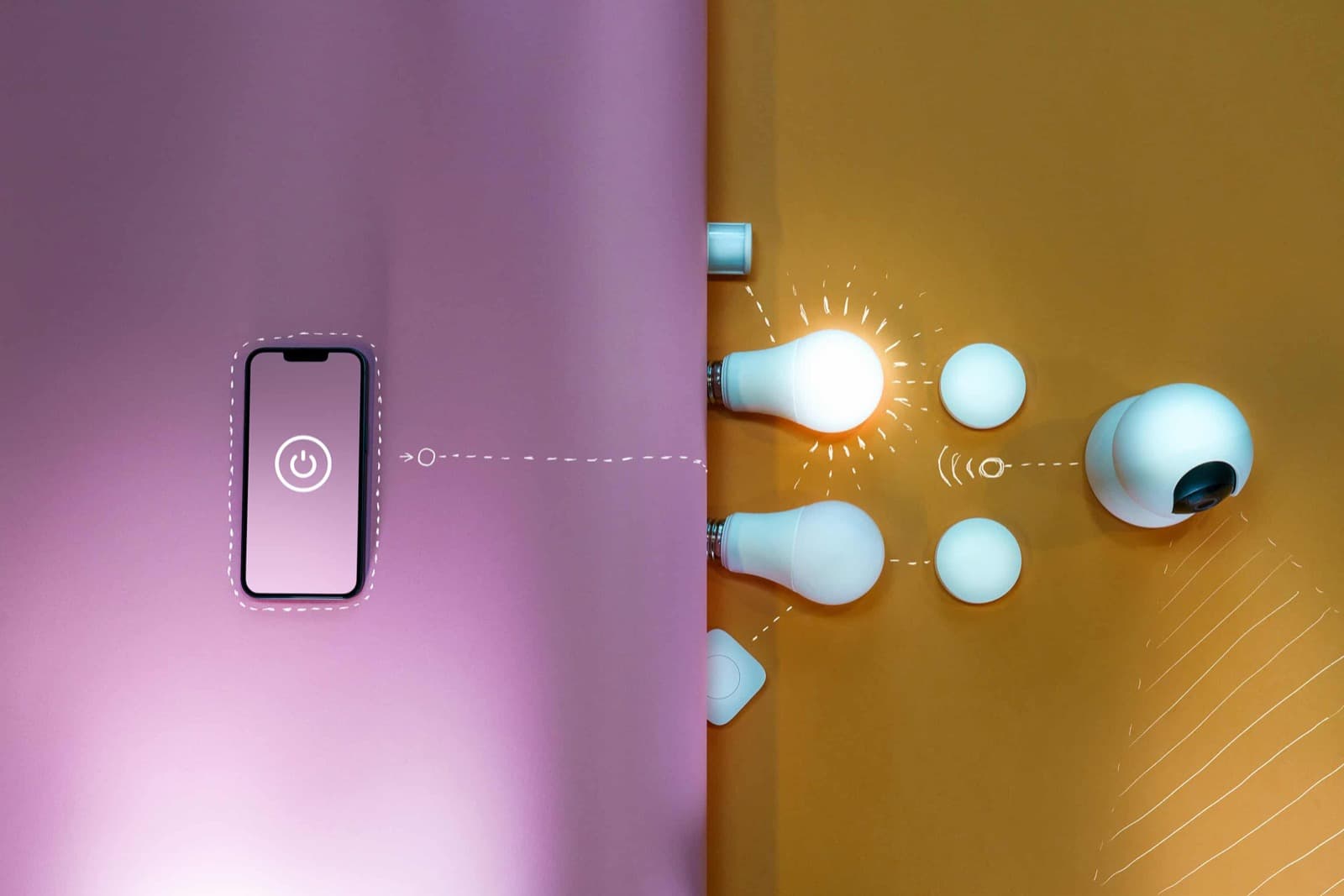 Lâmpadas e câmara inteligentes controladas por smartphone